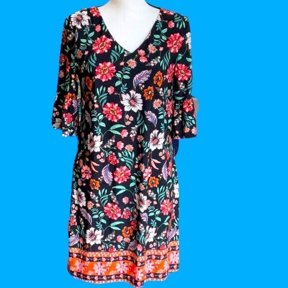 LAUNDRY NWT BLUE FLORAL SHIFT DRESS FLUTTER 3/4” SLEEVES SIZE 6 - Picture 6 of 8